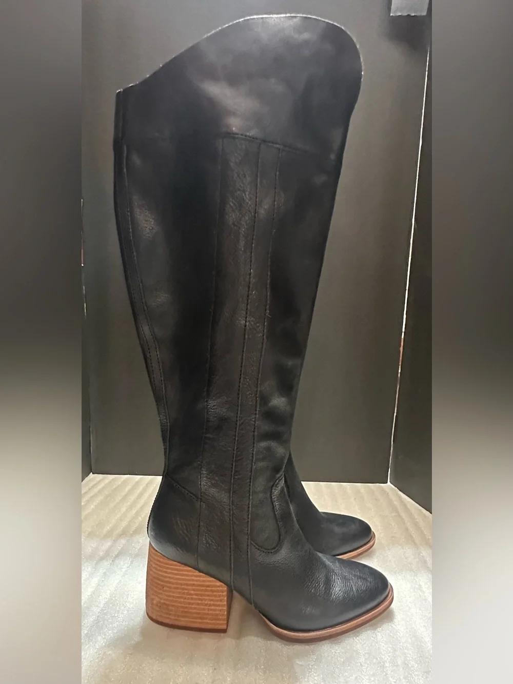 Classic Women's Black Leather Knee-High Boot